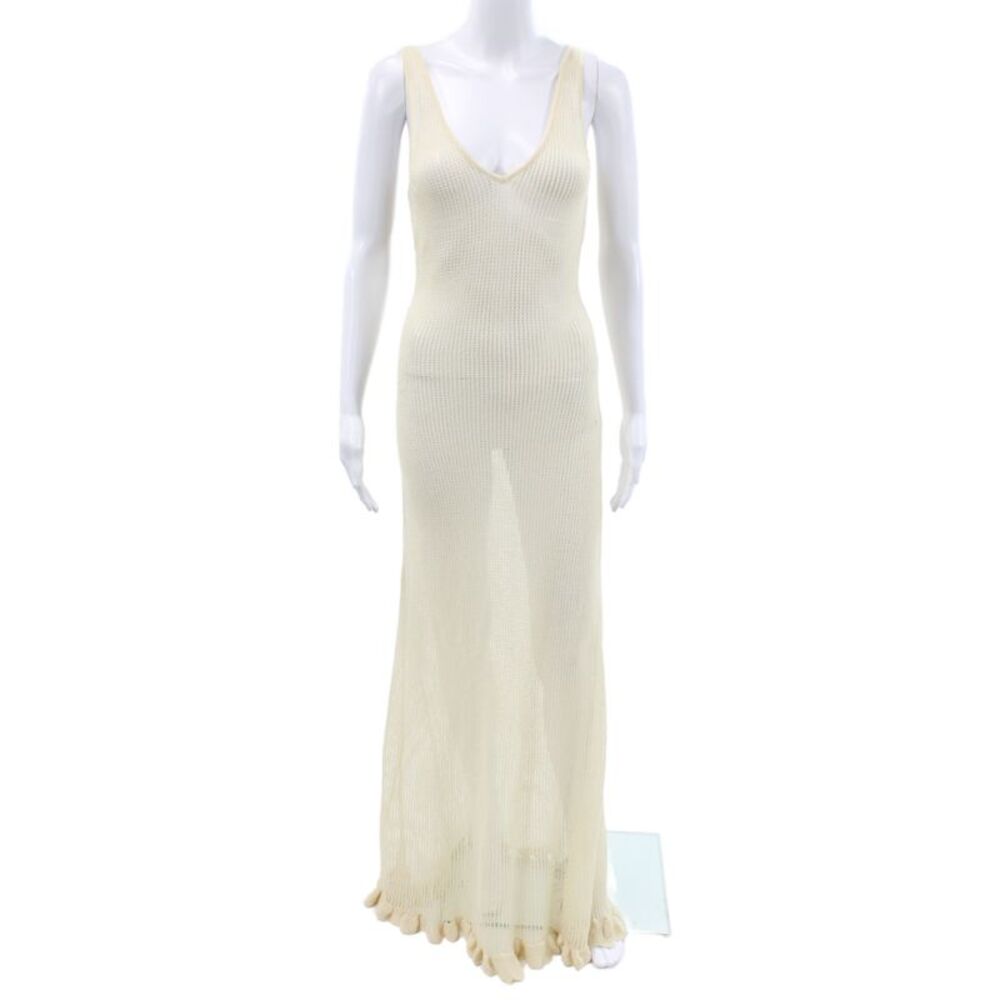 NA-KD Womens Beige Maxi Sweater Dress V-Neck Sleeveless Full-Length Size 2XS